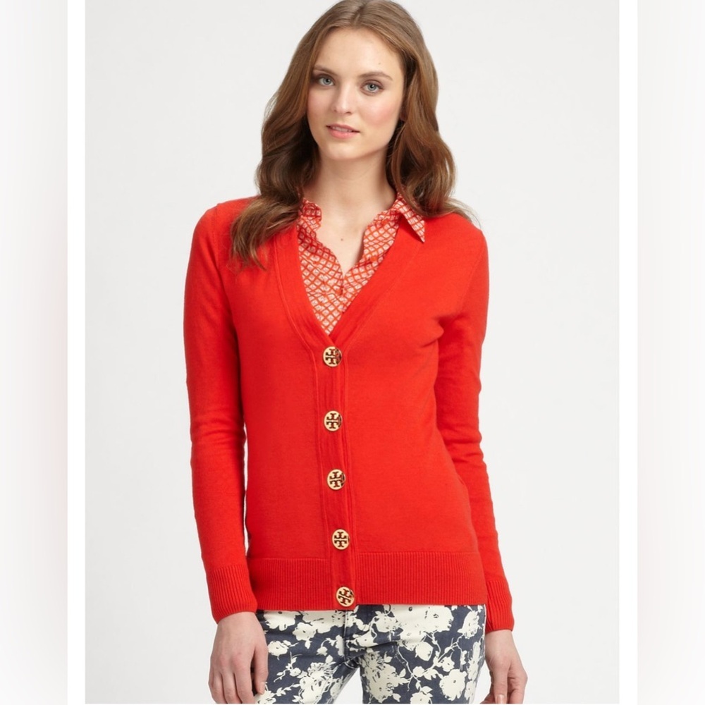 Tory Burch Red Button Down Ribbed Sweater - Picture 3 of 15